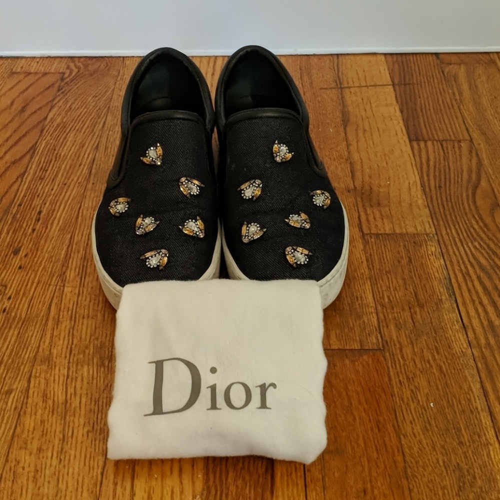 Dior Embellished denim Slip Ons - Picture 4 of 6